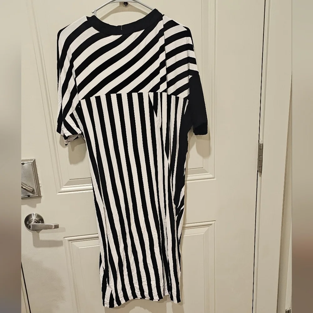 Asymmetrical Black and White Striped Dress